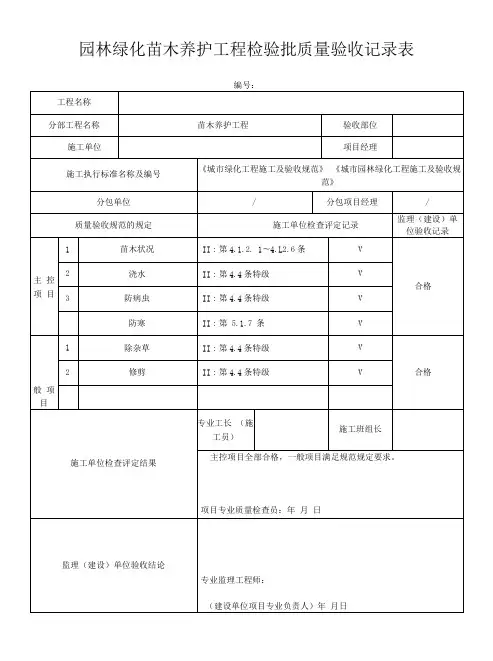 园林绿化养护工程检验批质量验收记录表