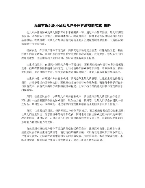 浅谈有效组织小班幼儿户外体育游戏的实施 策略