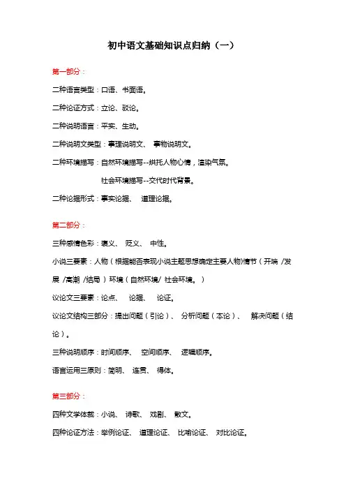 初中语文基础知识点归纳