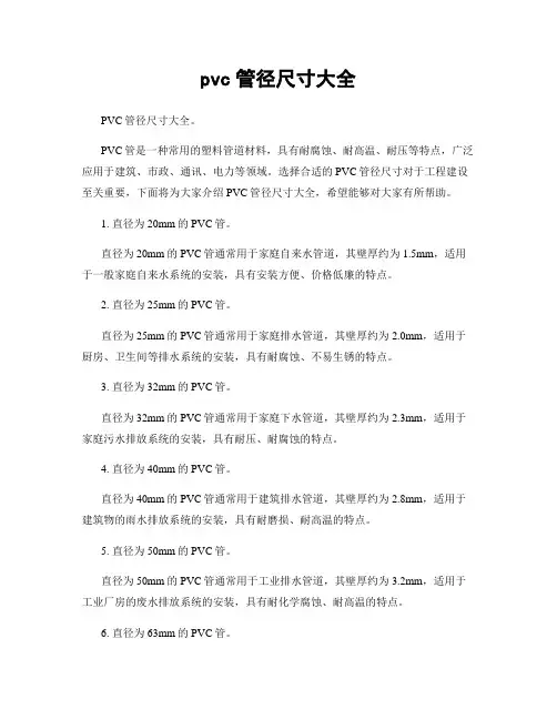 pvc管径尺寸大全