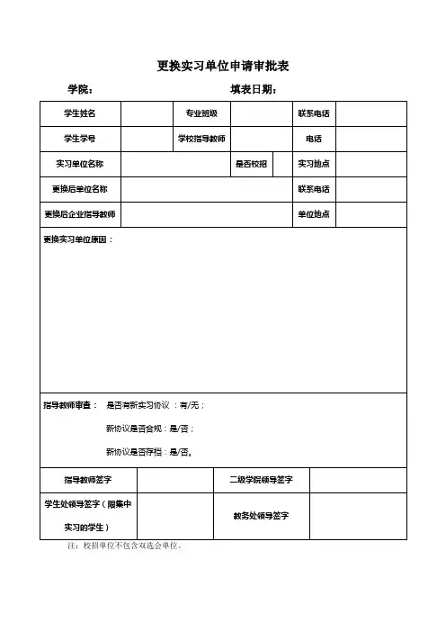 更换实习单位申请审批表