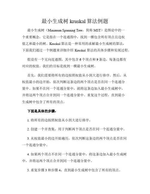 最小生成树kruskal算法例题
