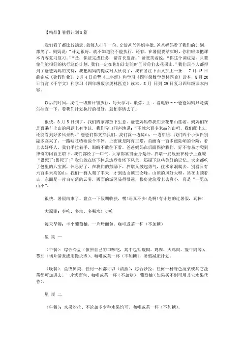 2020年【精品】暑假计划5篇