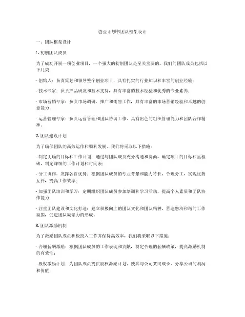 创业计划书团队框架设计