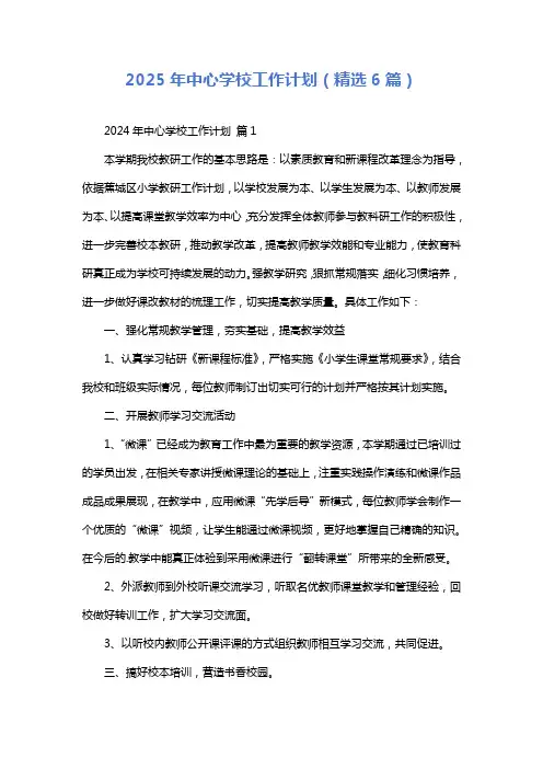 2025年中心学校工作计划(精选6篇)