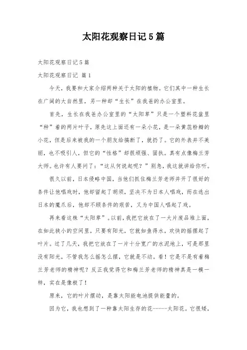 太阳花观察日记5篇