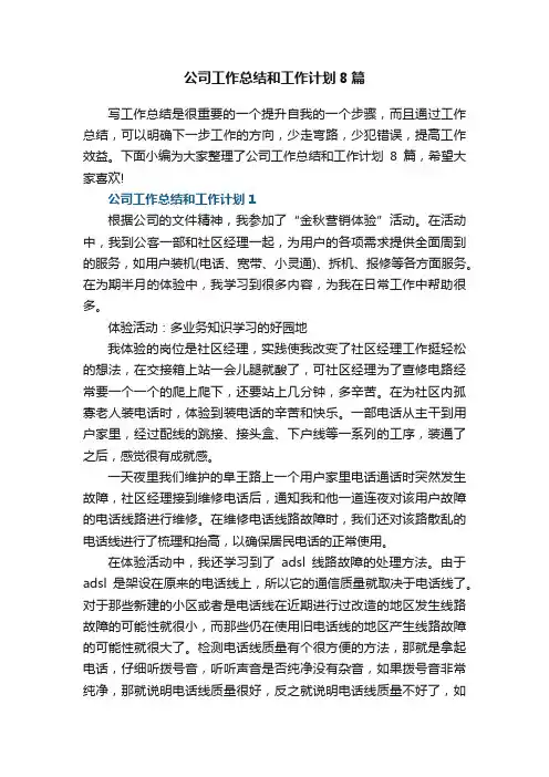 公司工作总结和工作计划8篇