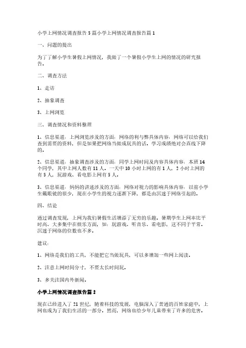 小学上网情况调查报告5篇