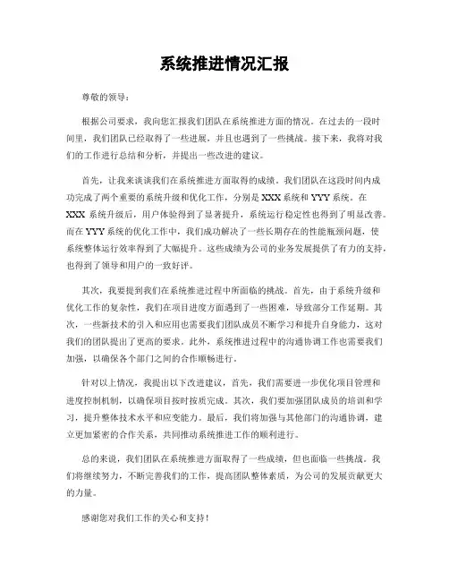 系统推进情况汇报