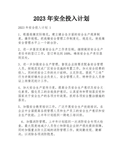 2023年安全投入计划