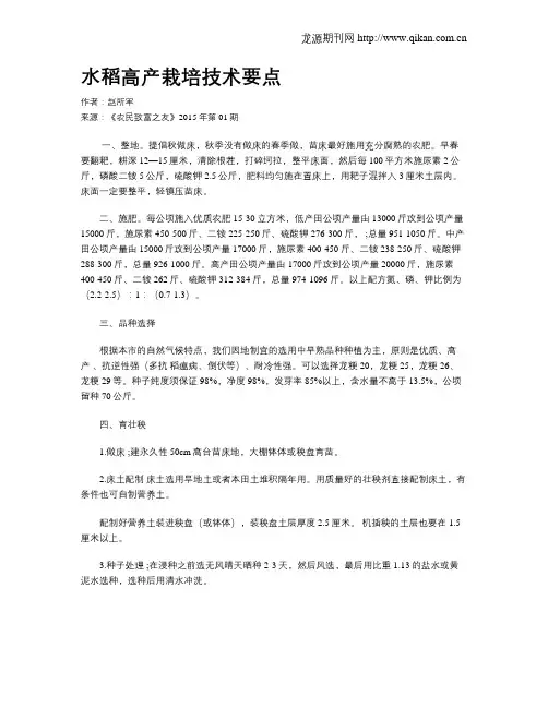 水稻高产栽培技术要点