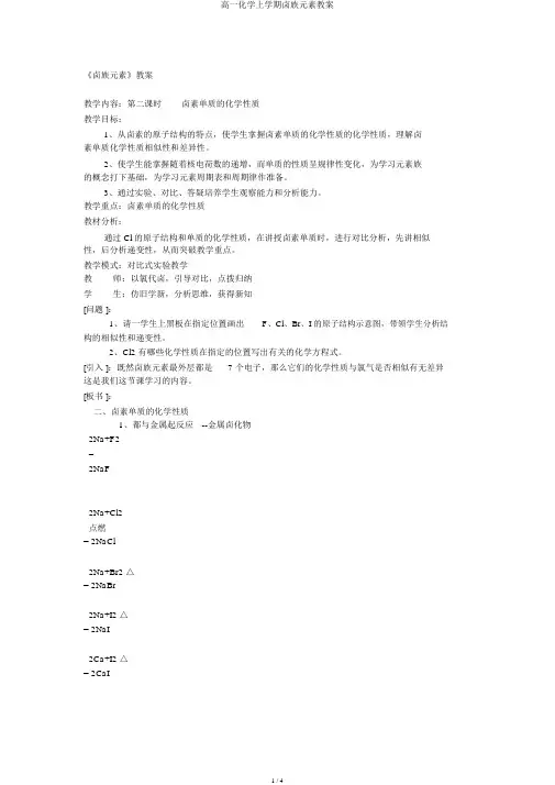 高一化学上学期卤族元素教案