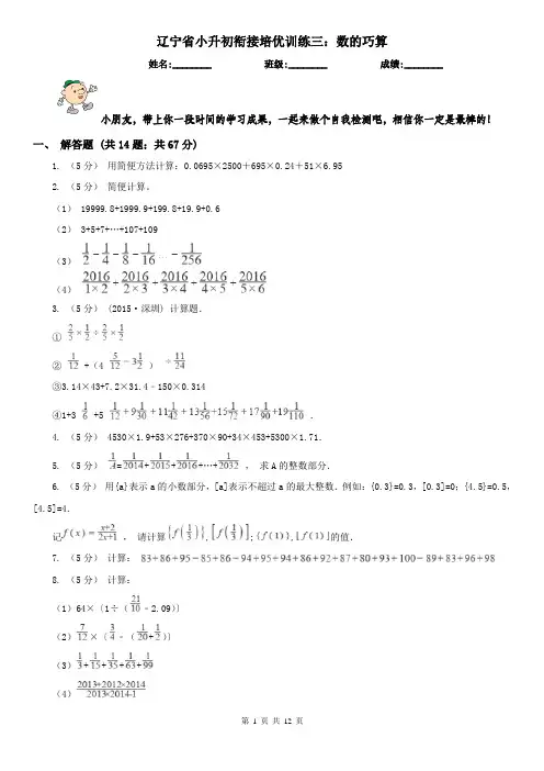 辽宁省小升初衔接培优训练三：数的巧算