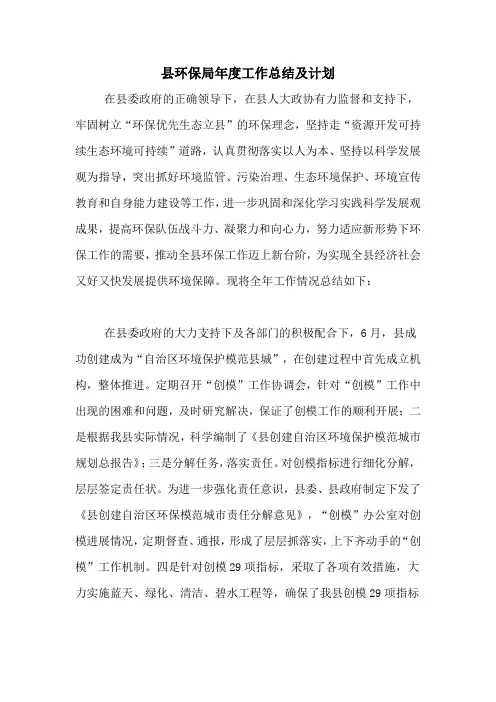 2020年县环保局年度工作总结及计划
