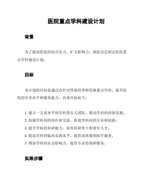 医院重点学科建设计划