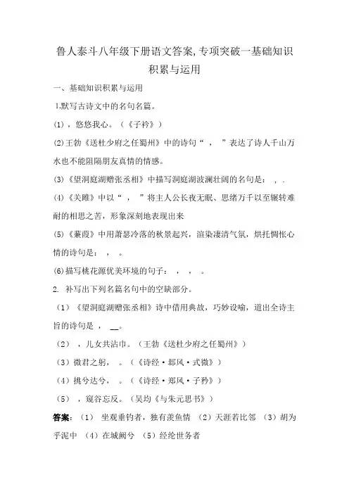 鲁人泰斗八年级下册语文答案,专项突破一基础知识积累与运用