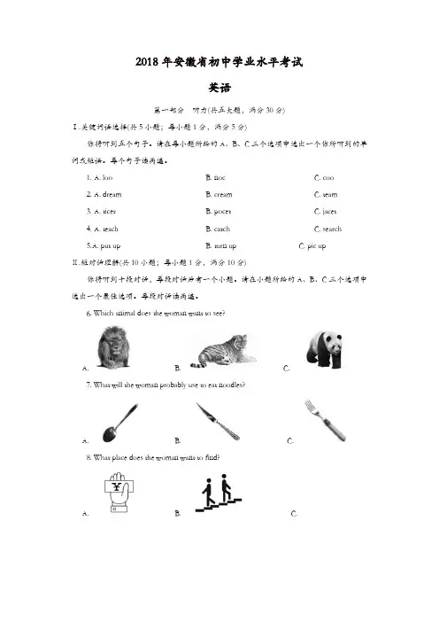 【真题】2018年安徽省中考英语试题及答案解析