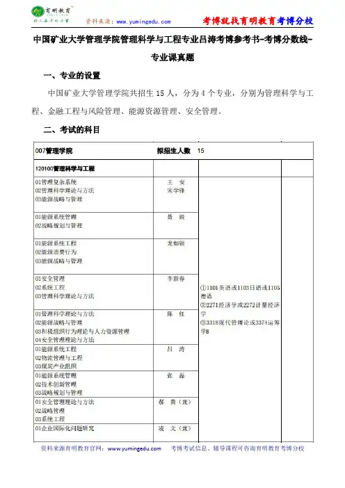 中国矿业大学管理学院管理科学与工程专业吕涛考博参考书-考博分数线-专业课真题