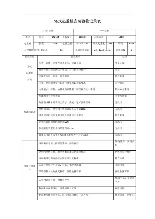 塔吊安装验收记录表06960