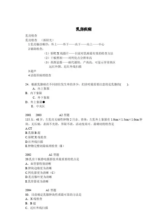 乳房相关疾病知识点