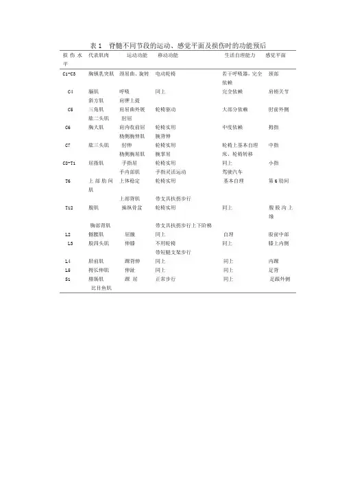 脊髓损伤的评定量表