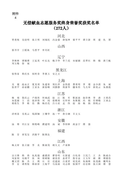 无偿献血志愿服务奖志愿服务奖终身荣誉奖