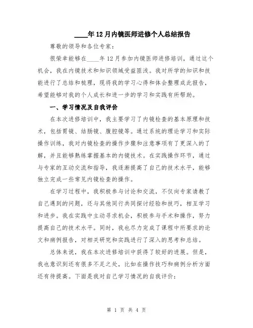 2024年12月内镜医师进修个人总结报告