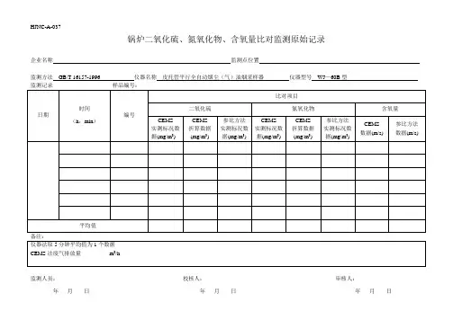 锅炉二氧化硫、氮氧化物、含氧量比对监测原始记录