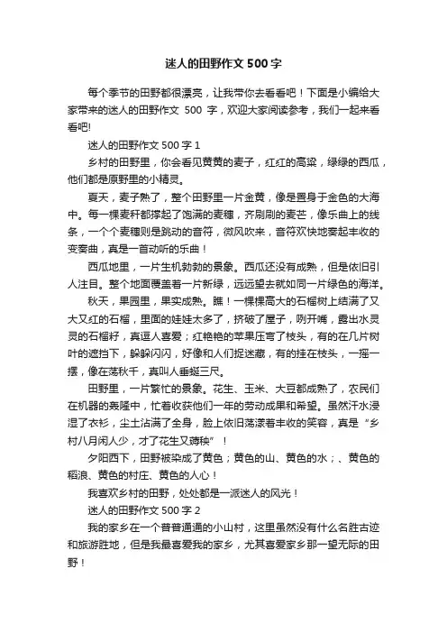 迷人的田野作文500字