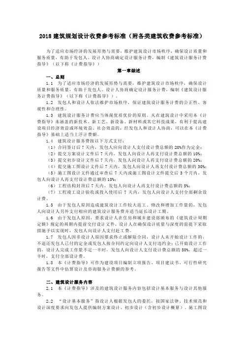 2018建筑规划设计收费参考标准