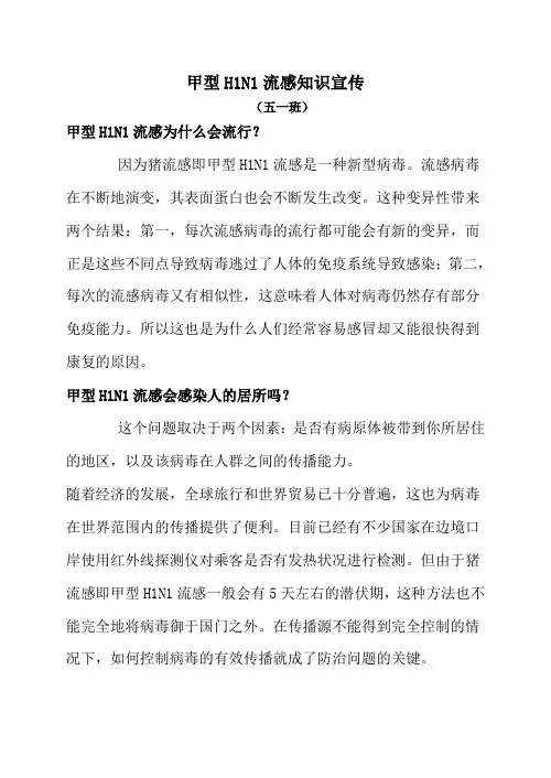 甲型H1N1流感知识宣传