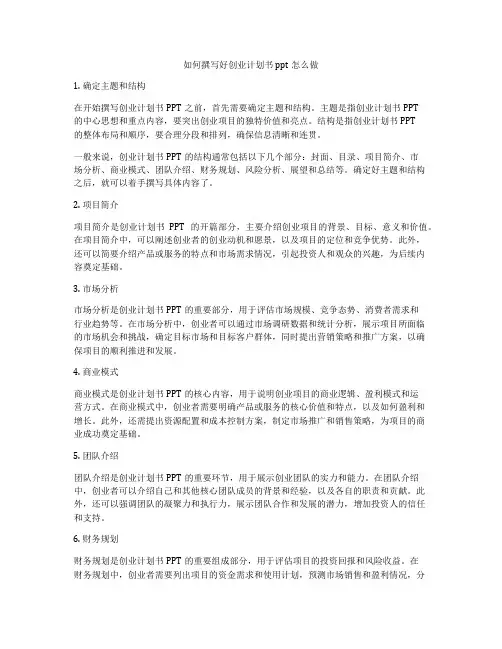 如何撰写好创业计划书ppt怎么做