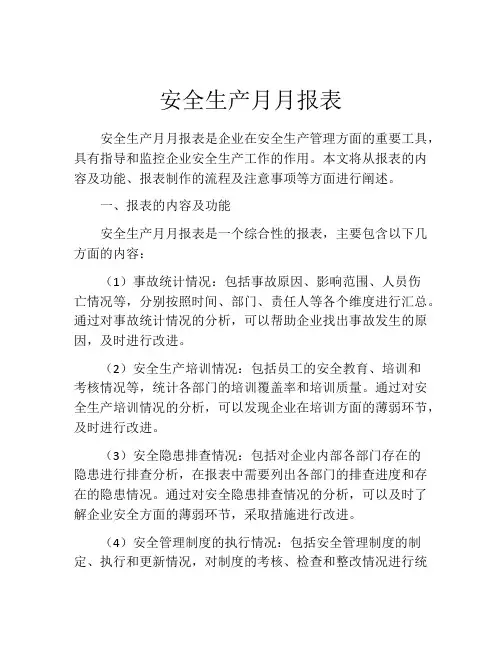 安全生产月月报表