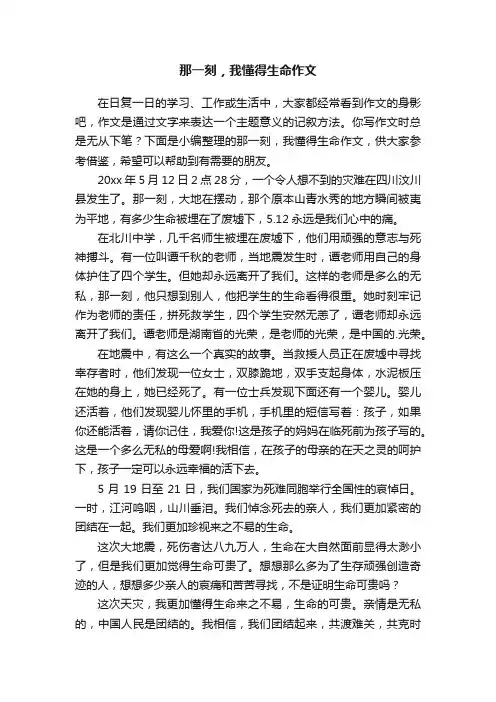 那一刻，我懂得生命作文