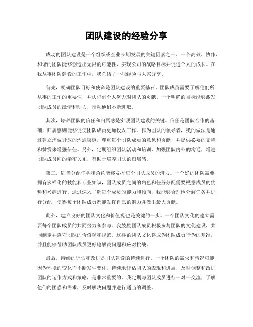 团队建设的经验分享