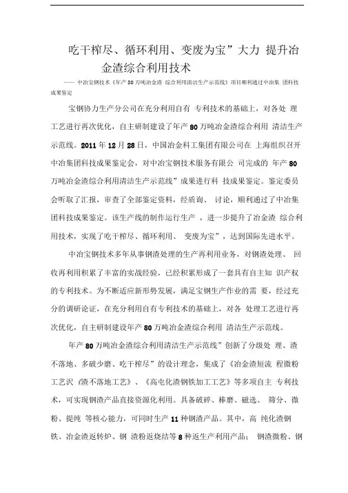 “吃干榨尽、循环利用、变废为宝”大力提升冶金渣综合利用技术