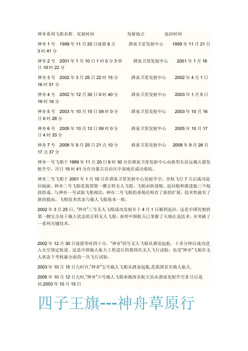神州1-7号发射时间