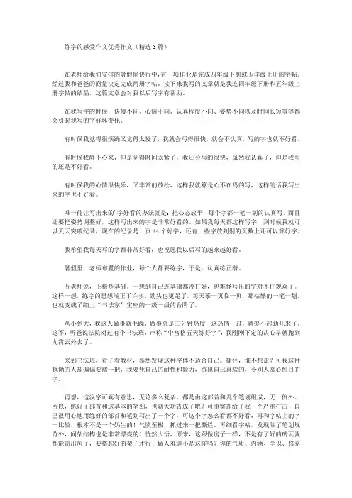 练字的感受作文优秀作文(最新)