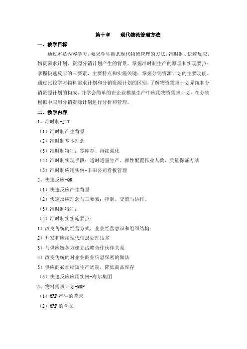 物流管理方法-准时制、快速反应、物料需求计划等讲义