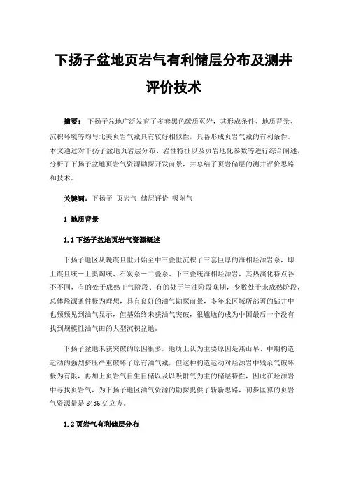 下扬子盆地页岩气有利储层分布及测井评价技术