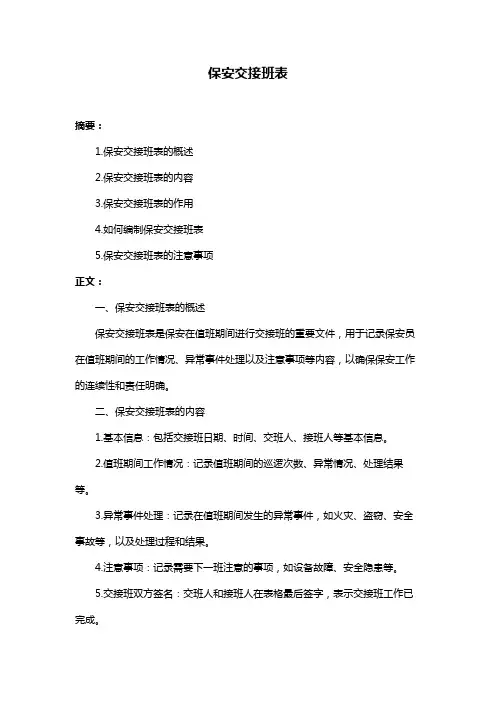 保安交接班表