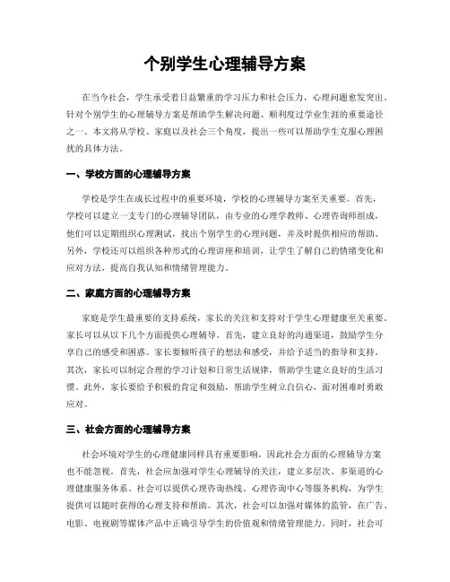 个别学生心理辅导方案