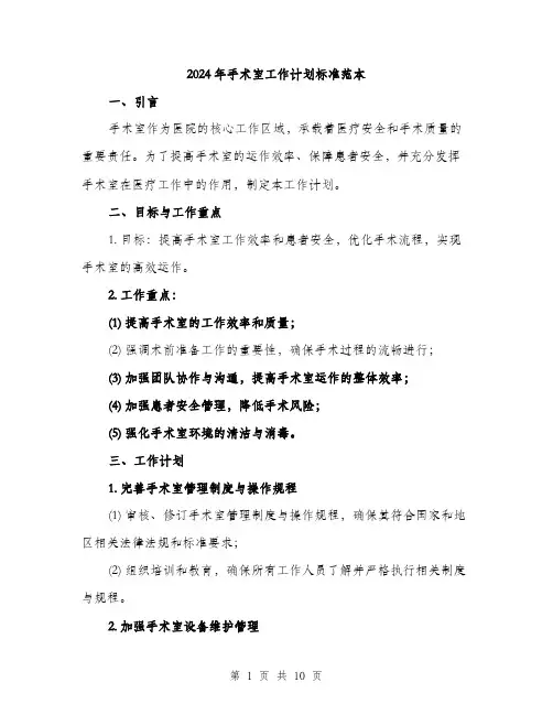2024年手术室工作计划标准范本(3篇)