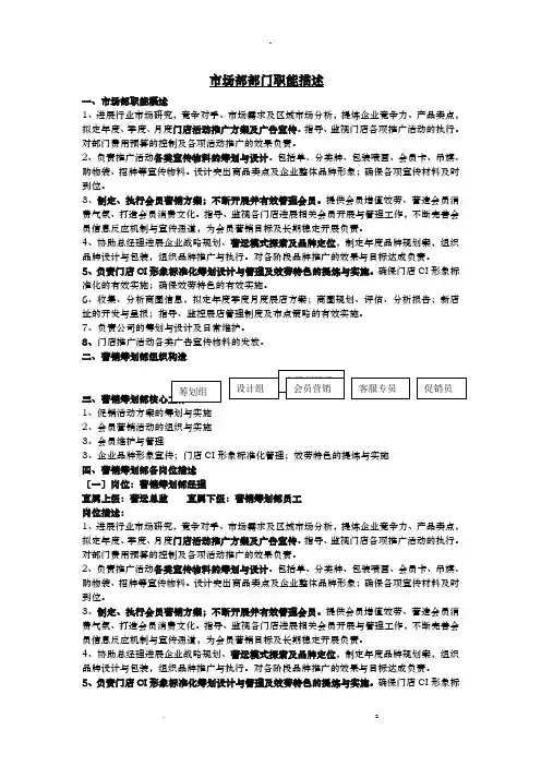 市场部部门职能概述