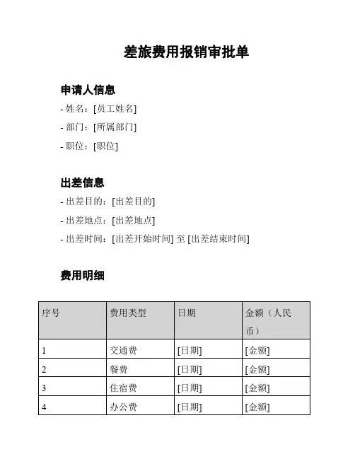 差旅费用报销审批单