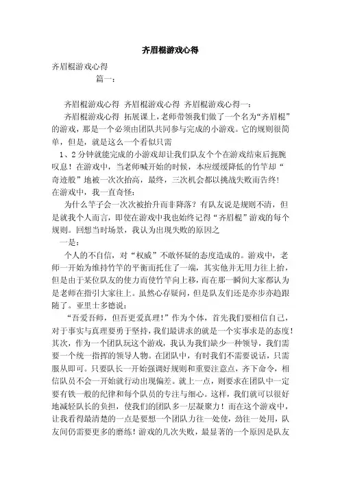 齐眉棍游戏心得（范文）