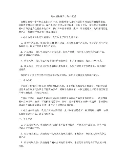 建材创业融资计划书模板