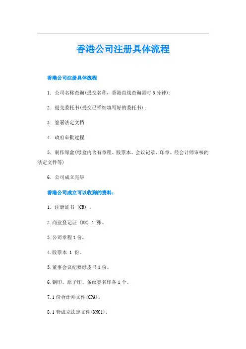 香港公司注册具体流程