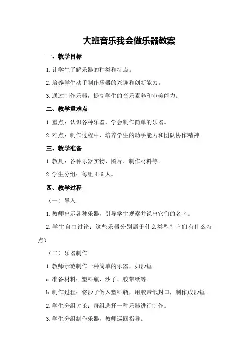 大班音乐我会做乐器教案