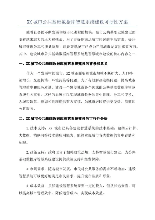 XX城市公共基础数据库智慧系统建设可行性方案